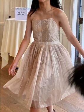 Banana Republic Cream Halter Pleated Party Dress